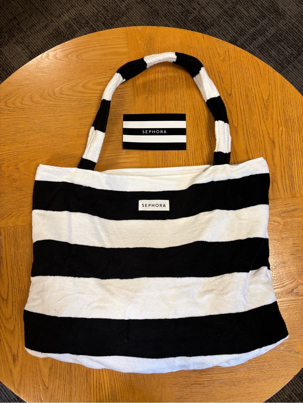 Sephora Black and White Striped foldable Tote Bag and towel